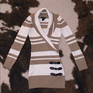 brown and white striped dress